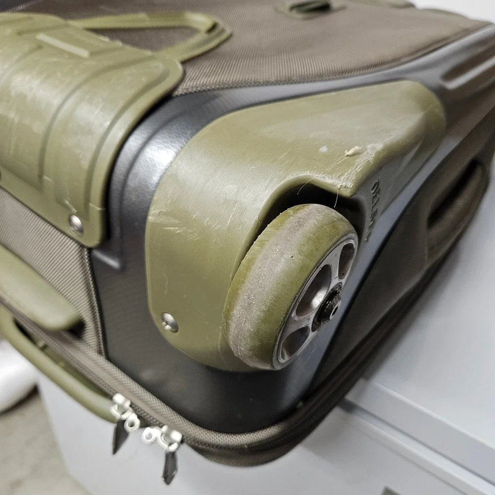 Delsey Rolling Suitcase Olive Green Grey Lightweight Hybrid Carry On Bag *